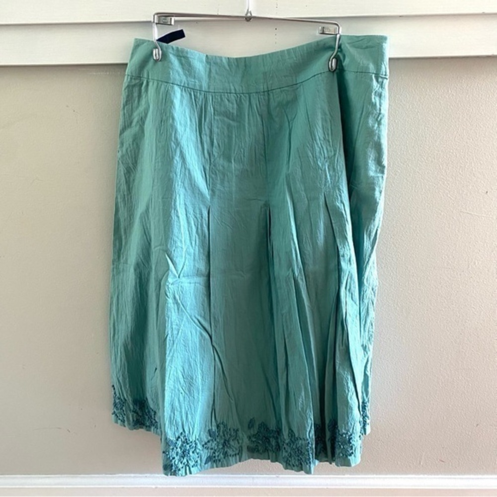 Boden A-Line Teal Lined Skirt Embroidered Pleated Size 10